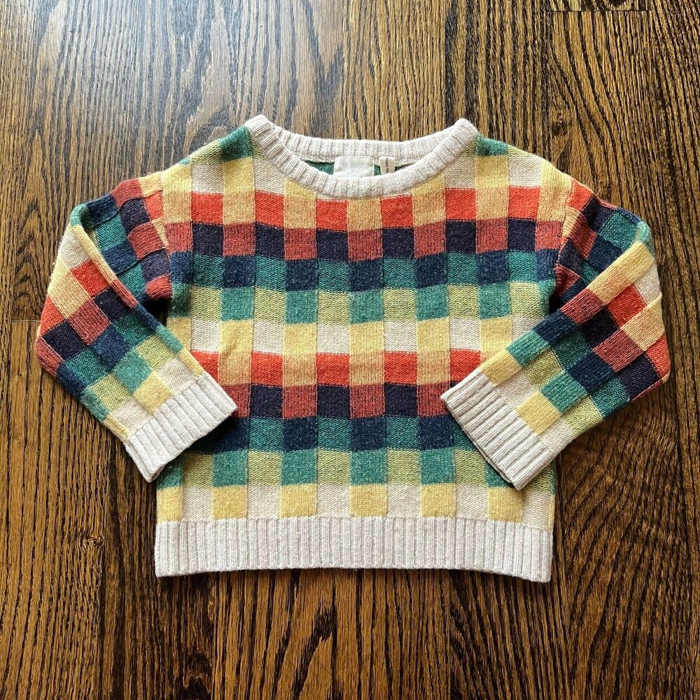Knit Planet 100% Merino Wool Colorblock Checkered Sweater (2Y)